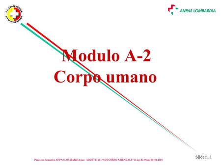 Modulo A-2 Corpo umano Percorso formativo ANPAS LOMBARDIA per: ADDETTI al 1° SOCCORSO AZIENDALE” D.Lgs 81/08 del 09-04-2008.