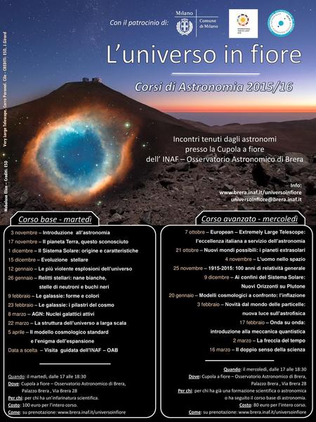 L’universo in fiore Corsi di Astronomia 2015/16 Corso base - martedì