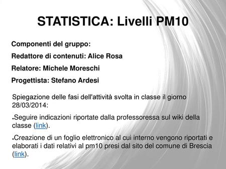 STATISTICA: Livelli PM10