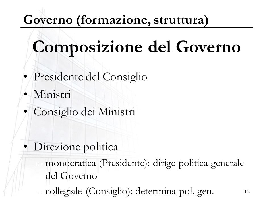 Governo formazione e struttura ppt scaricare for Struttura del parlamento italiano