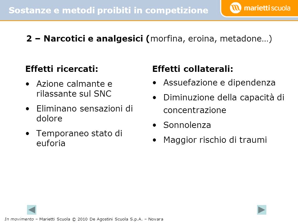 2 – Narcotici e analgesici (morfina, eroina, metadone…)
