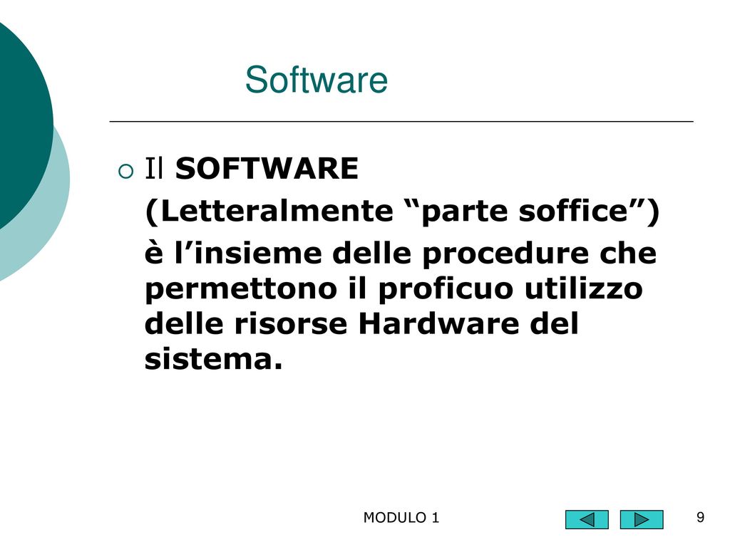 Software Il SOFTWARE (Letteralmente parte soffice )