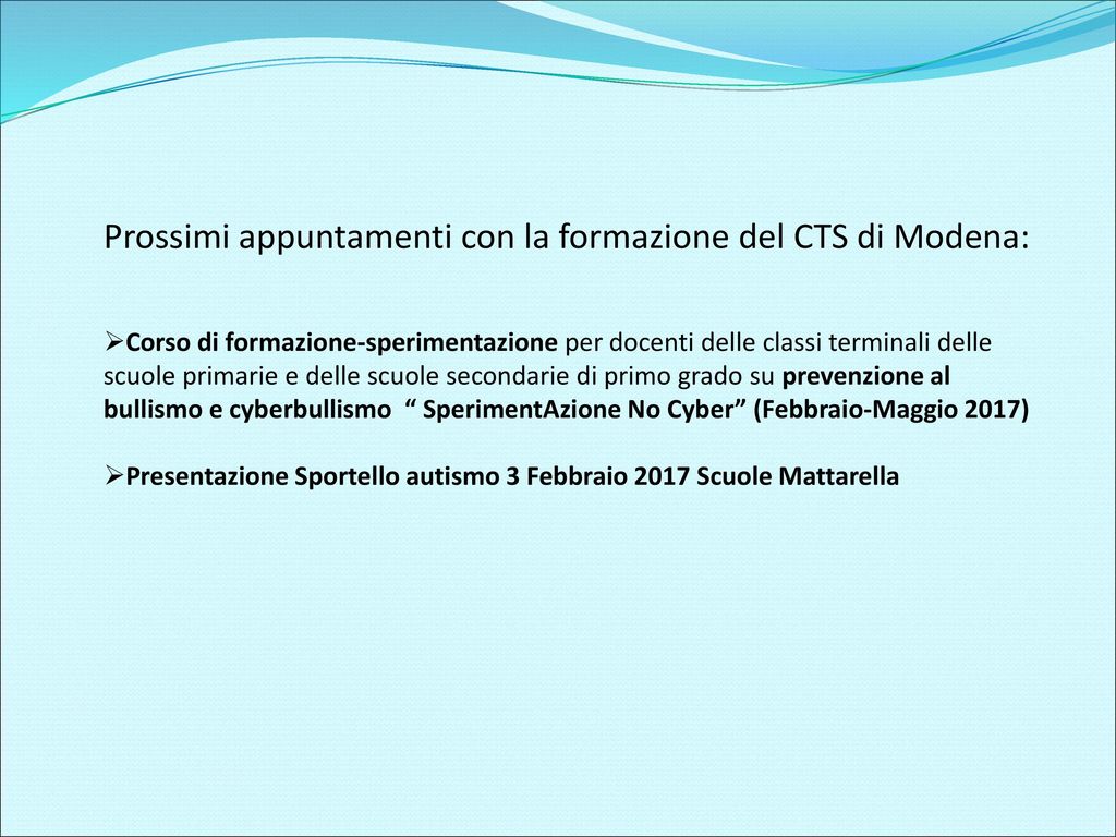 Prossimi appuntamenti con la formazione del CTS di Modena: