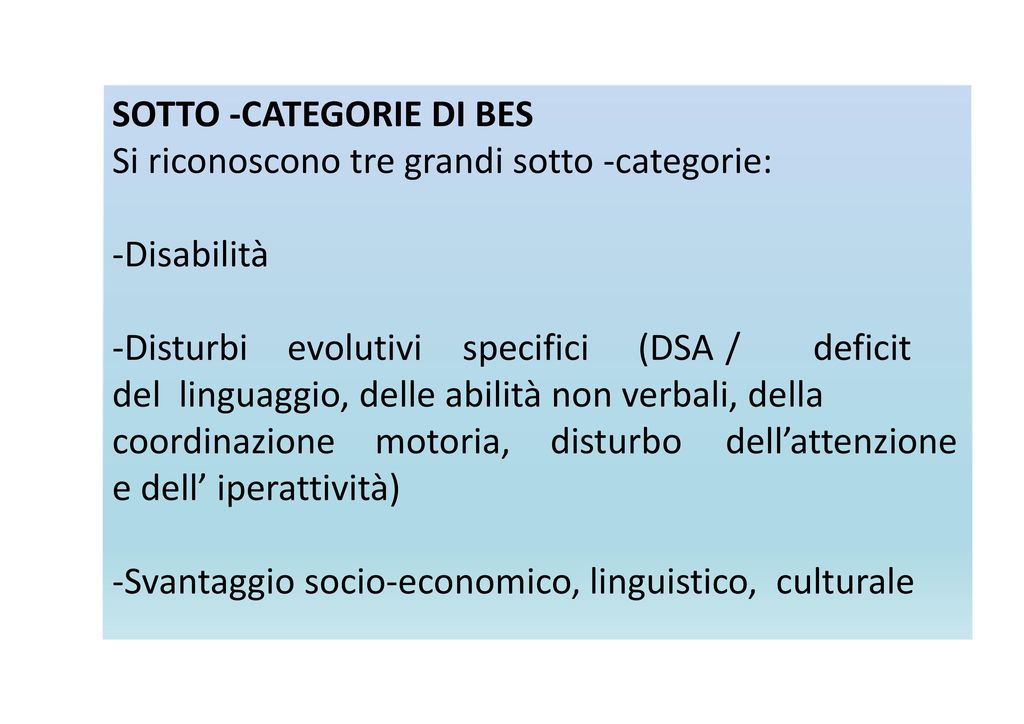 SOTTO -CATEGORIE DI BES