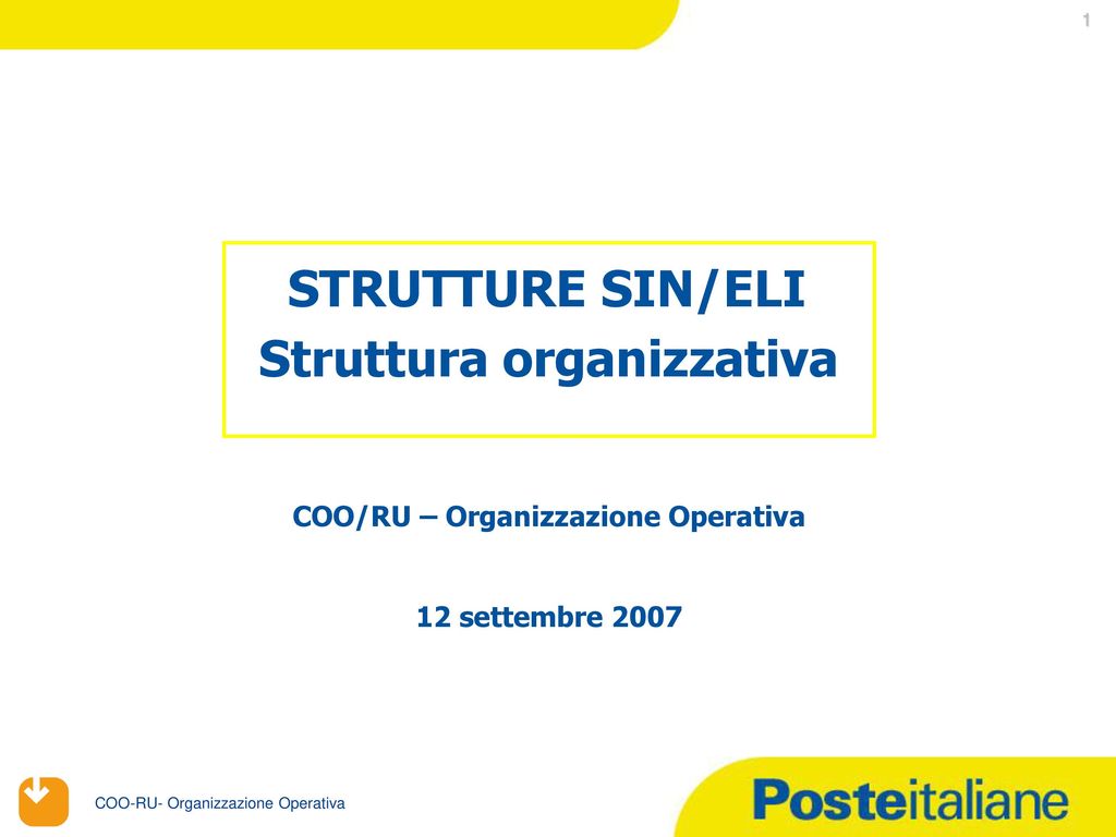 Struttura organizzativa COO/RU – Organizzazione Operativa