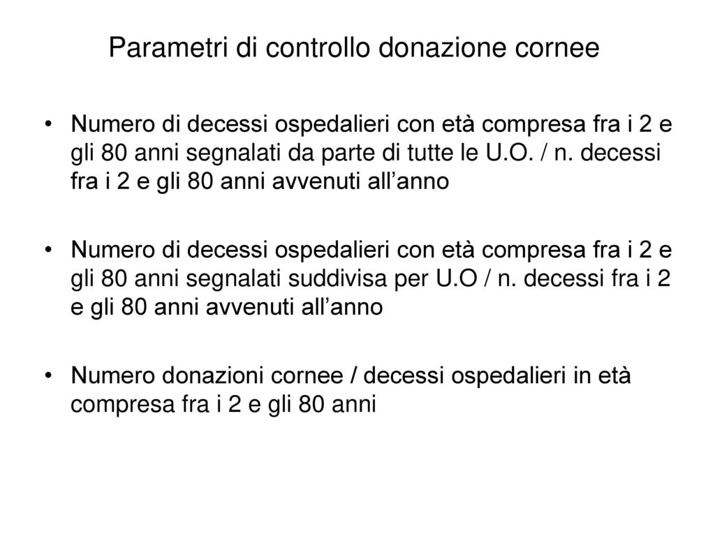 Parametri di controllo donazione cornee