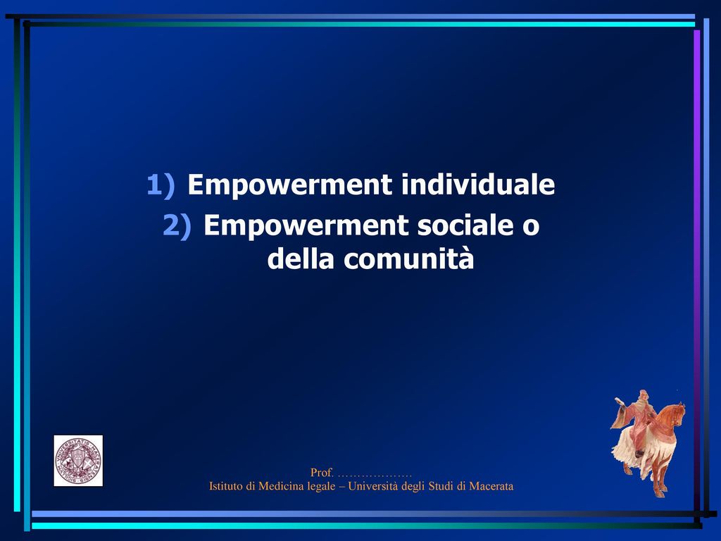 Empowerment individuale Empowerment sociale o della comunità
