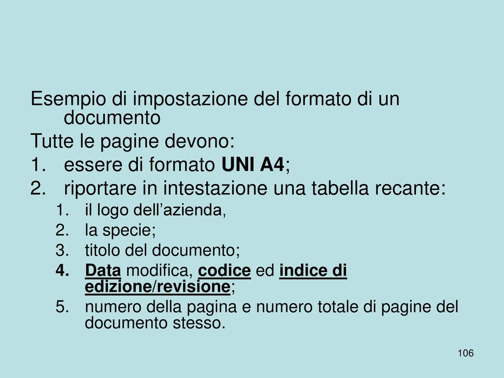 Esempio di impostazione del formato di un documento