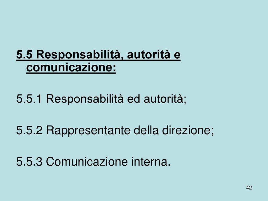 5.5 Responsabilità, autorità e comunicazione: