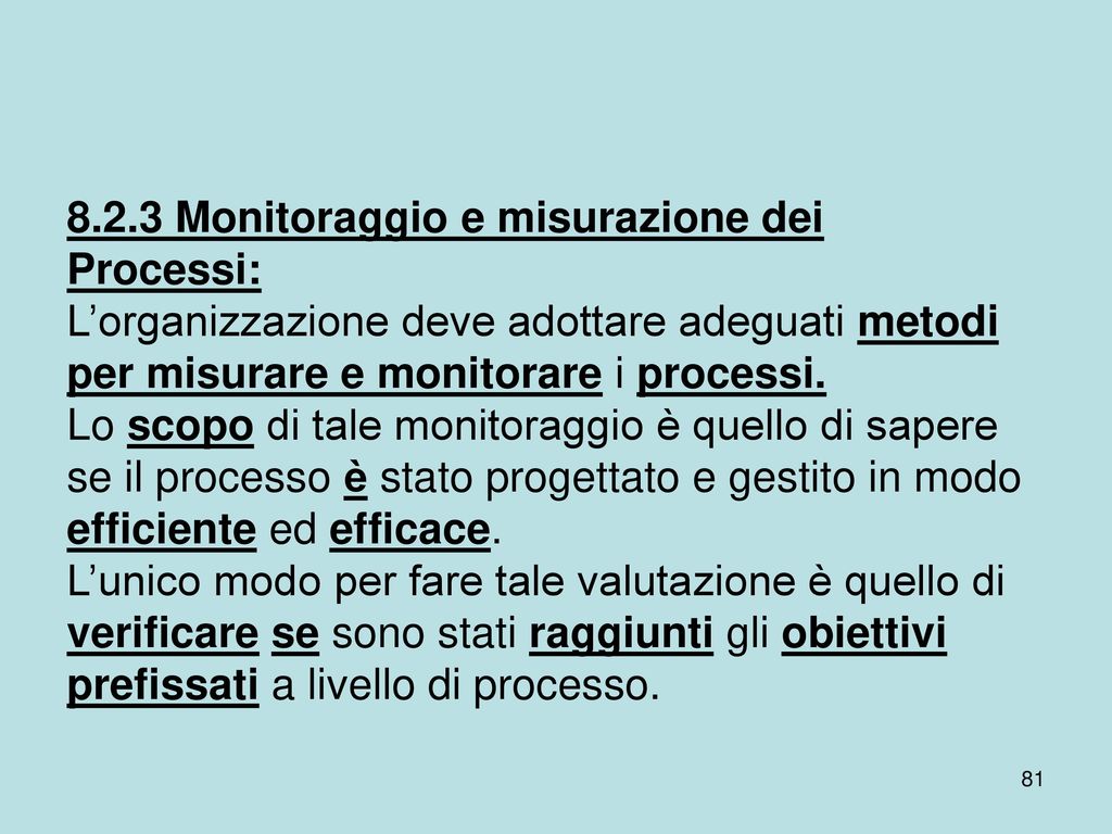 8.2.3 Monitoraggio e misurazione dei Processi: