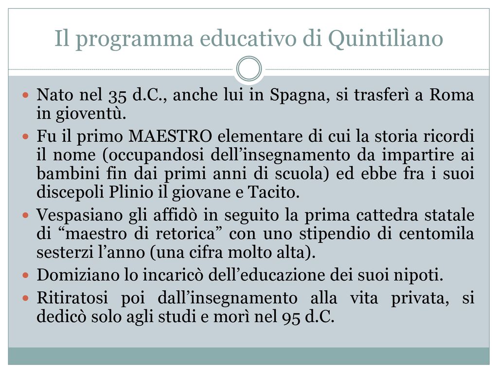 Il programma educativo di Quintiliano
