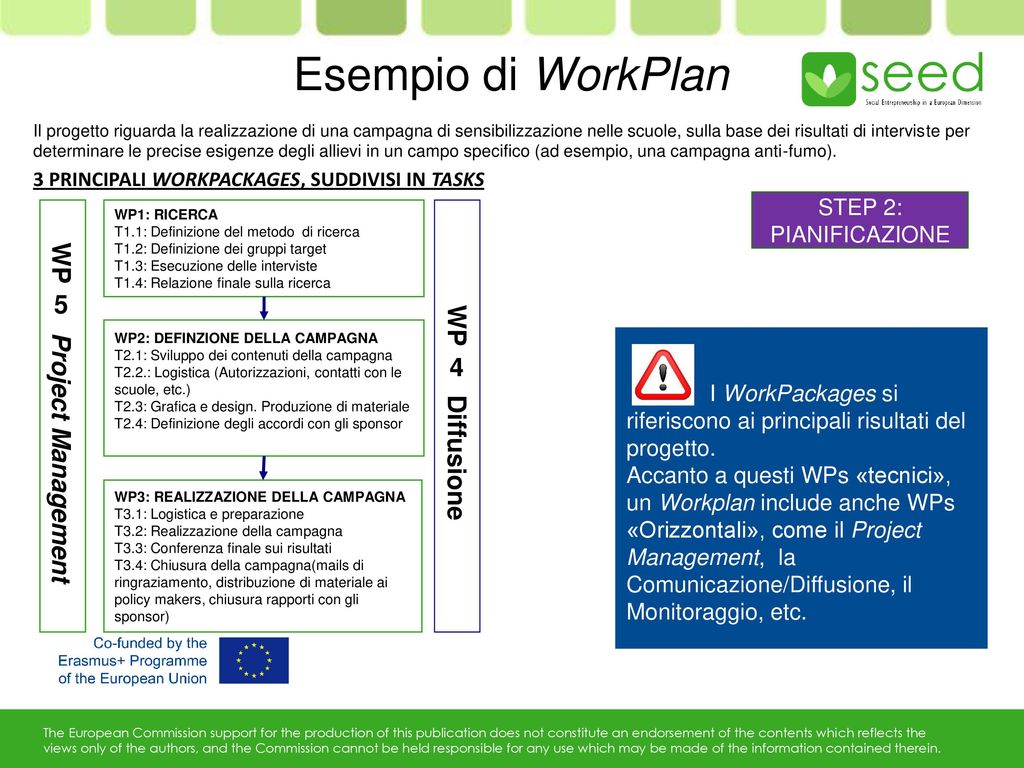 Esempio di WorkPlan WP 5 Project Management WP 4 Diffusione STEP 2: