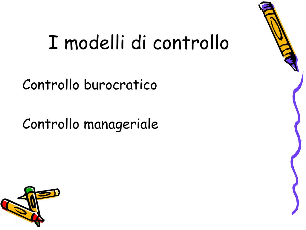 I modelli di controllo Controllo burocratico Controllo manageriale