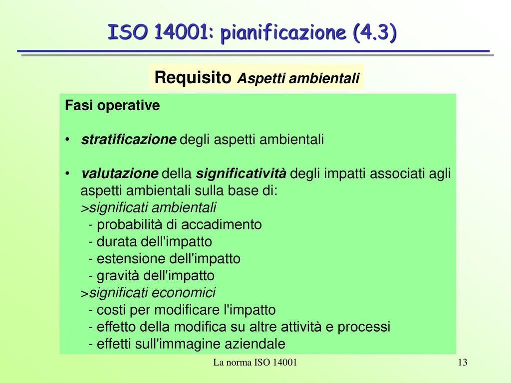 ISO 14001: pianificazione (4.3)