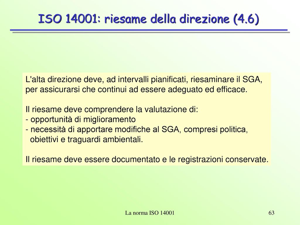 ISO 14001: riesame della direzione (4.6)