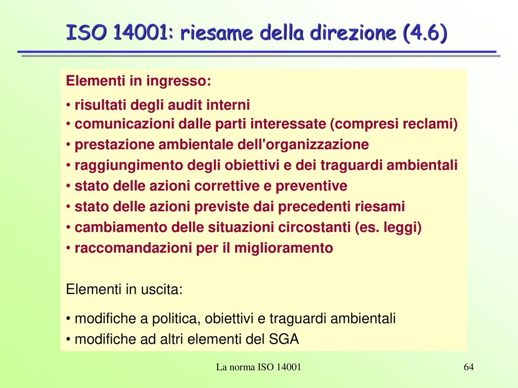 ISO 14001: riesame della direzione (4.6)