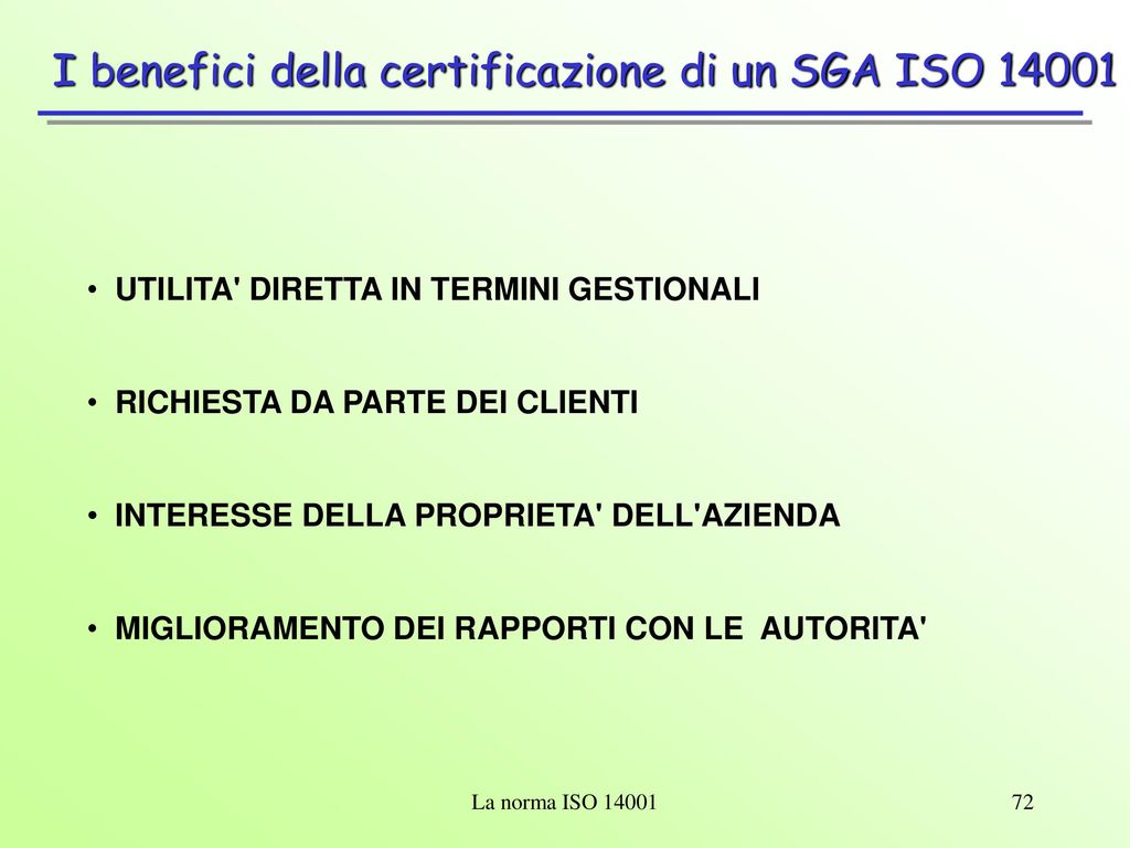 I benefici della certificazione di un SGA ISO 14001