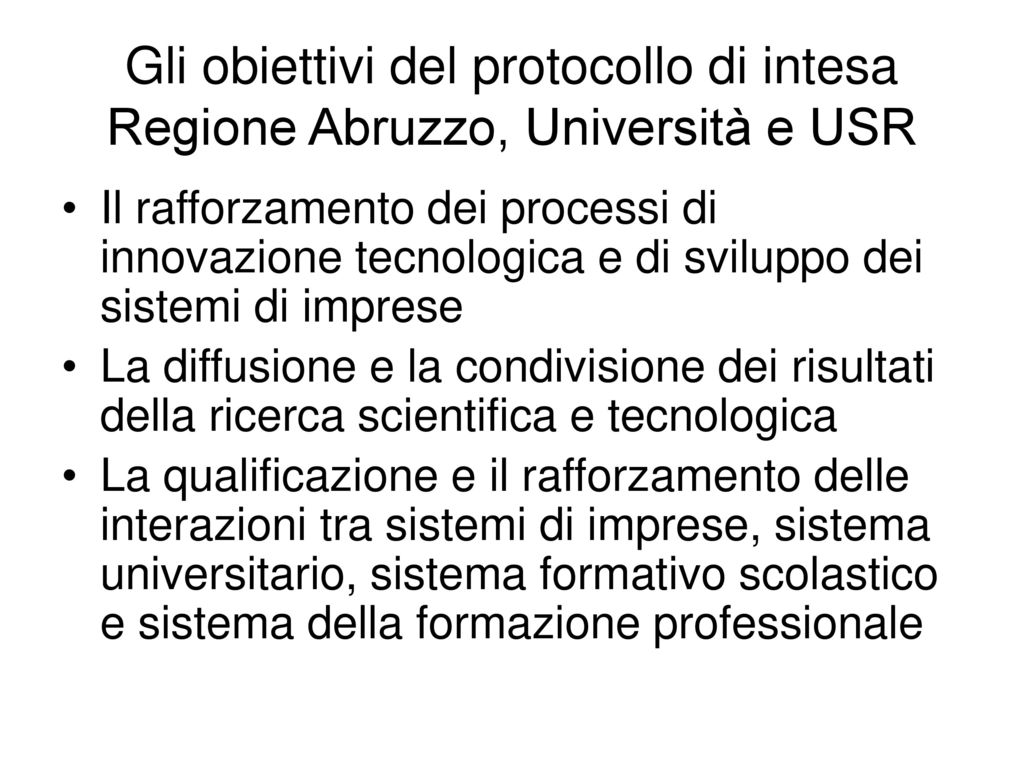 Gli obiettivi del protocollo di intesa Regione Abruzzo, Università e USR