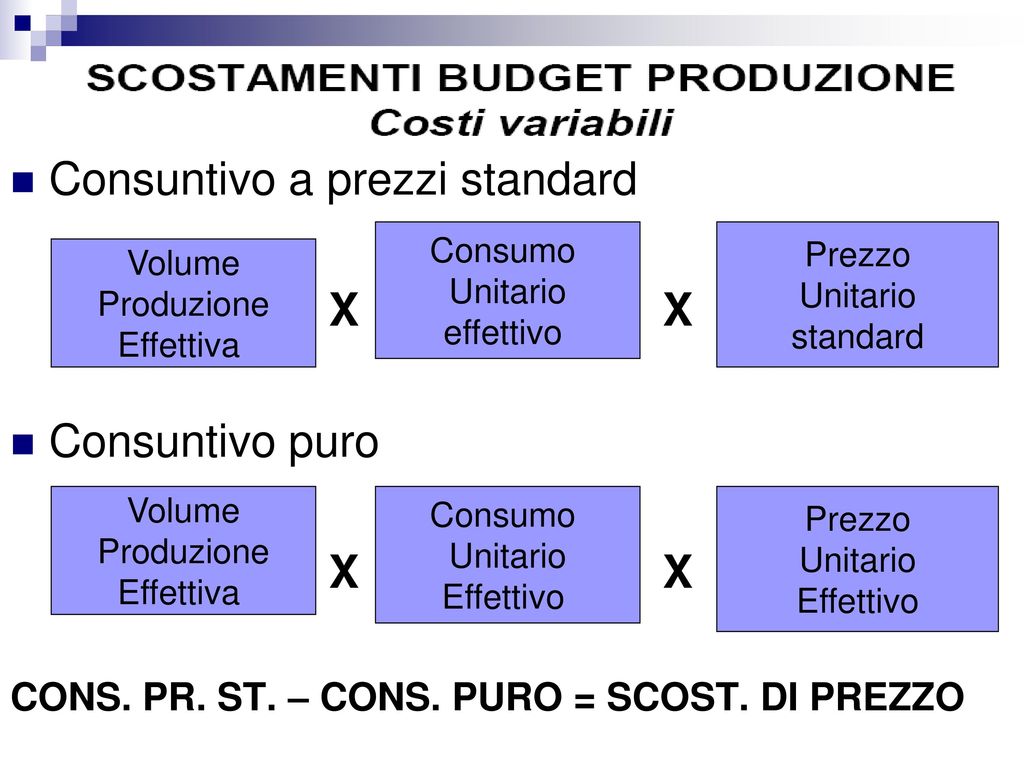 Budget flessibilizzato X X Consuntivo a prezzi standard