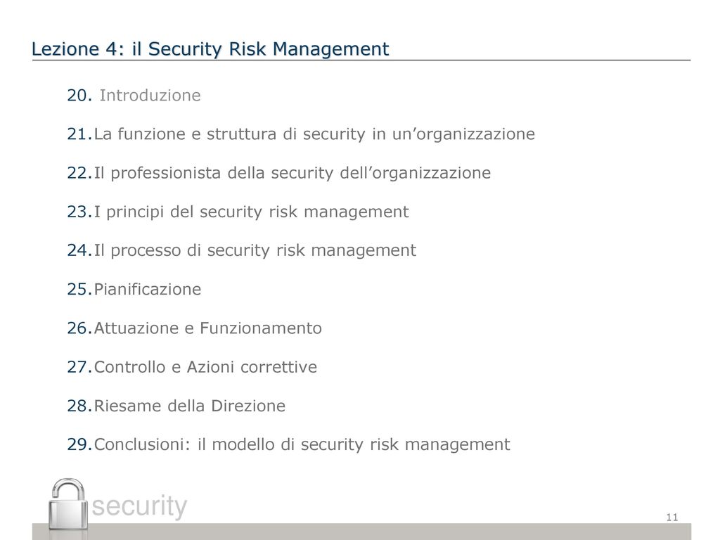 Lezione 4: il Security Risk Management