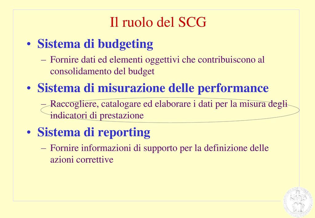 Il ruolo del SCG Sistema di budgeting
