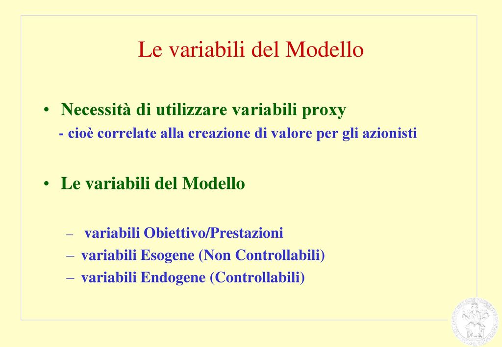 Le variabili del Modello