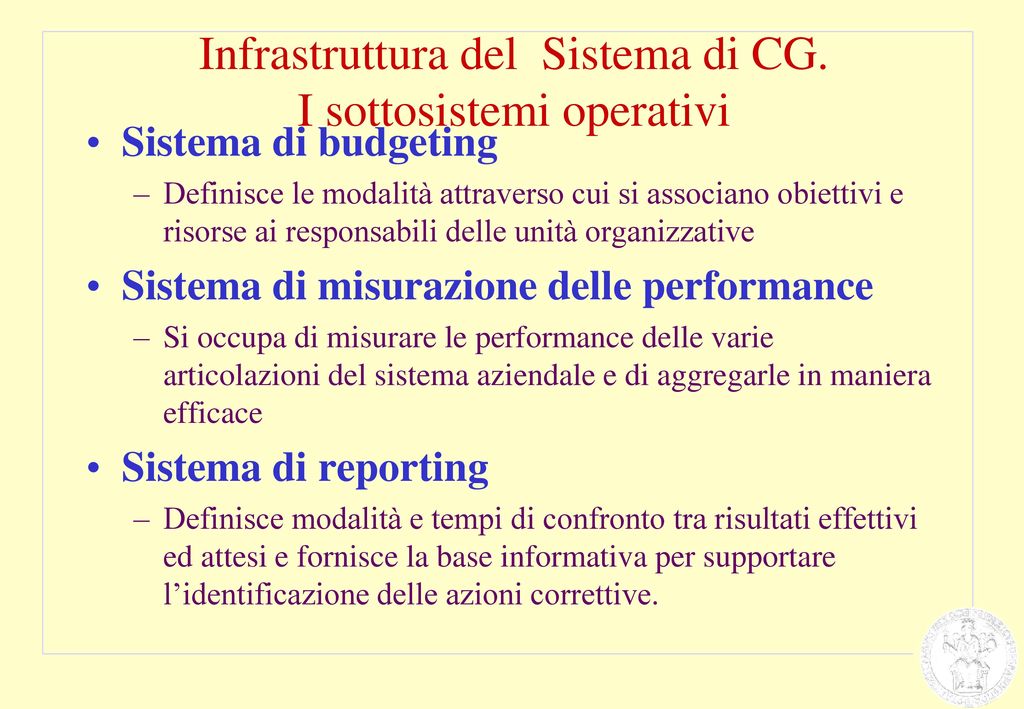 Infrastruttura del Sistema di CG. I sottosistemi operativi