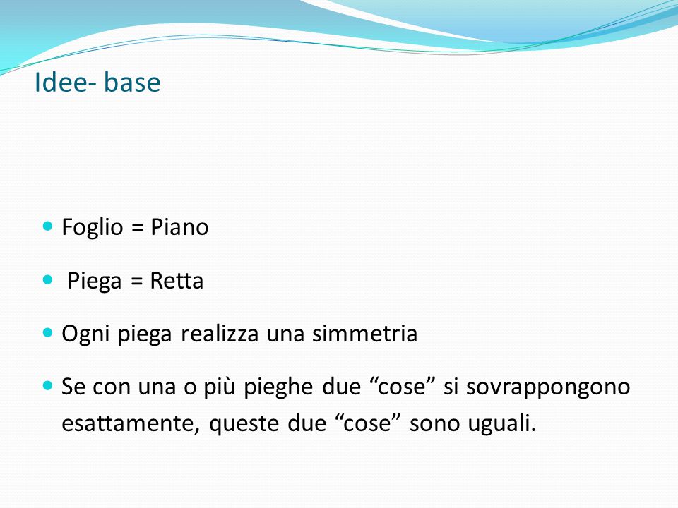 Idee- base Foglio = Piano Piega = Retta