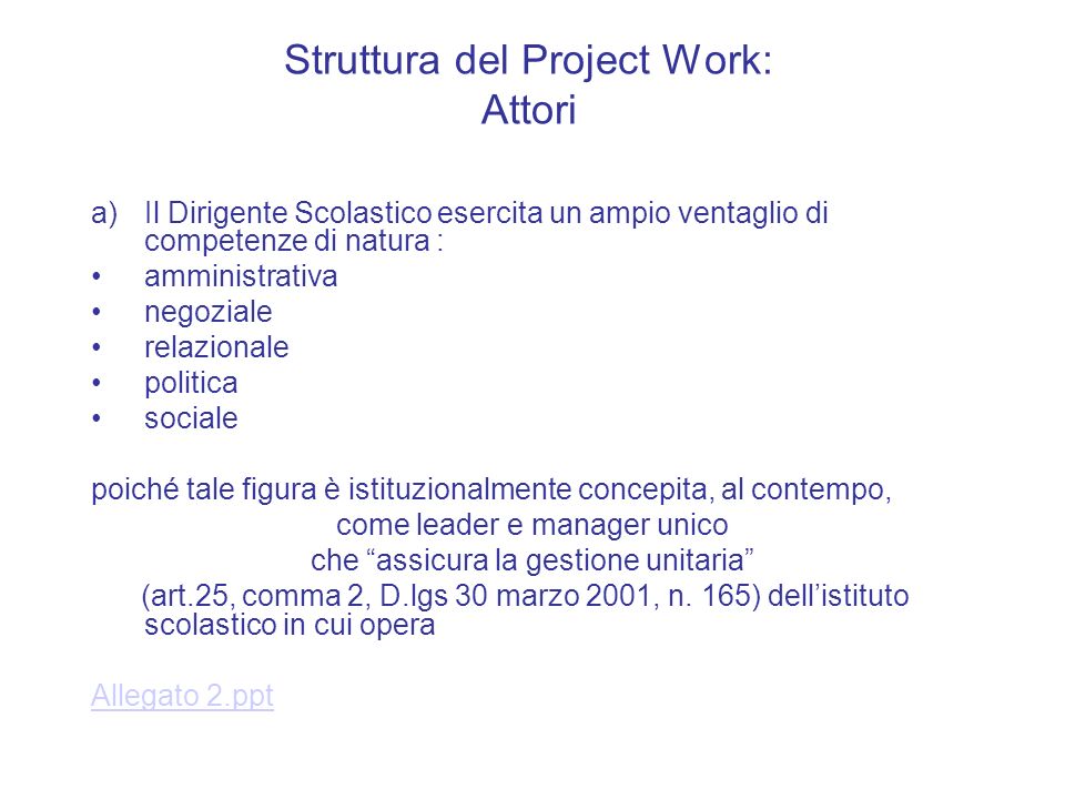 Struttura del Project Work: Attori