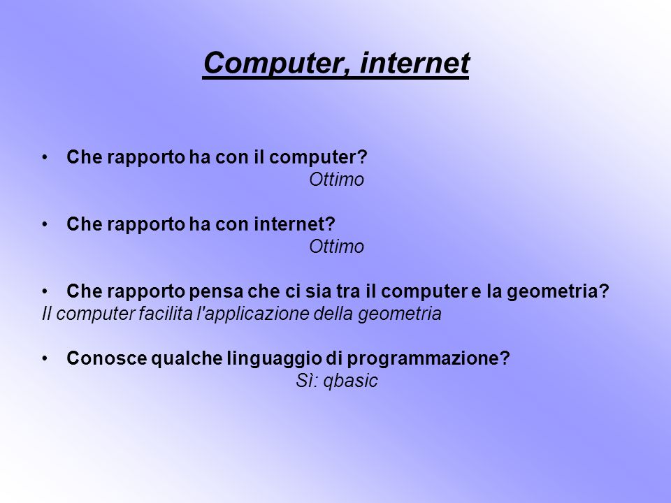 Computer, internet Che rapporto ha con il computer Ottimo