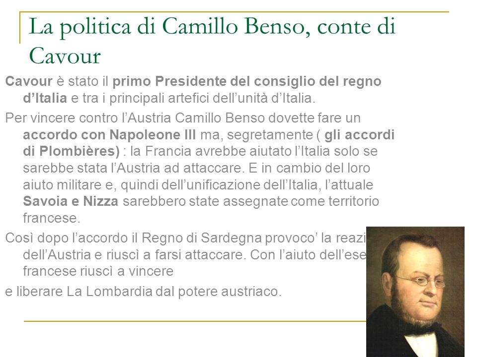 La politica di Camillo Benso, conte di Cavour