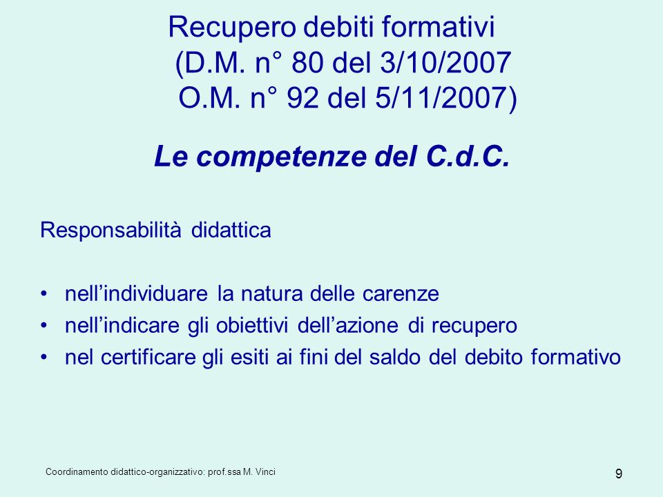 Recupero debiti formativi (D. M. n° 80 del 3/10/2007 O. M