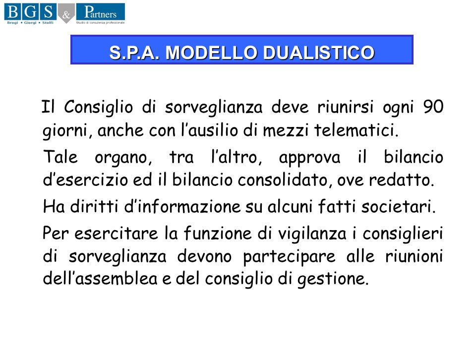 S.P.A. MODELLO DUALISTICO