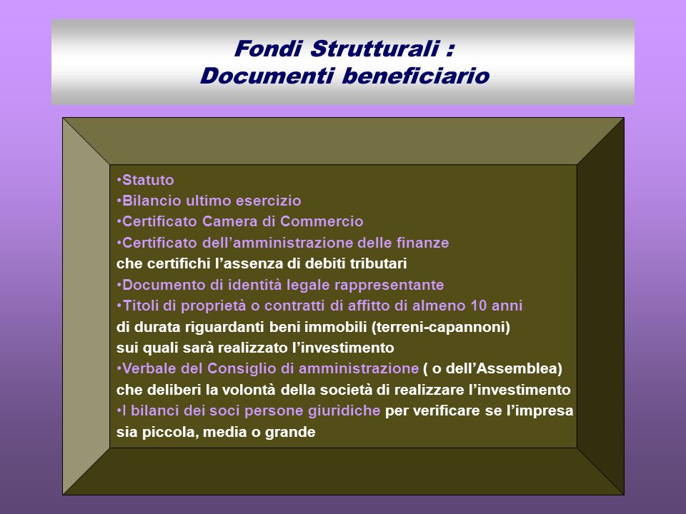 Fondi Strutturali : Documenti beneficiario