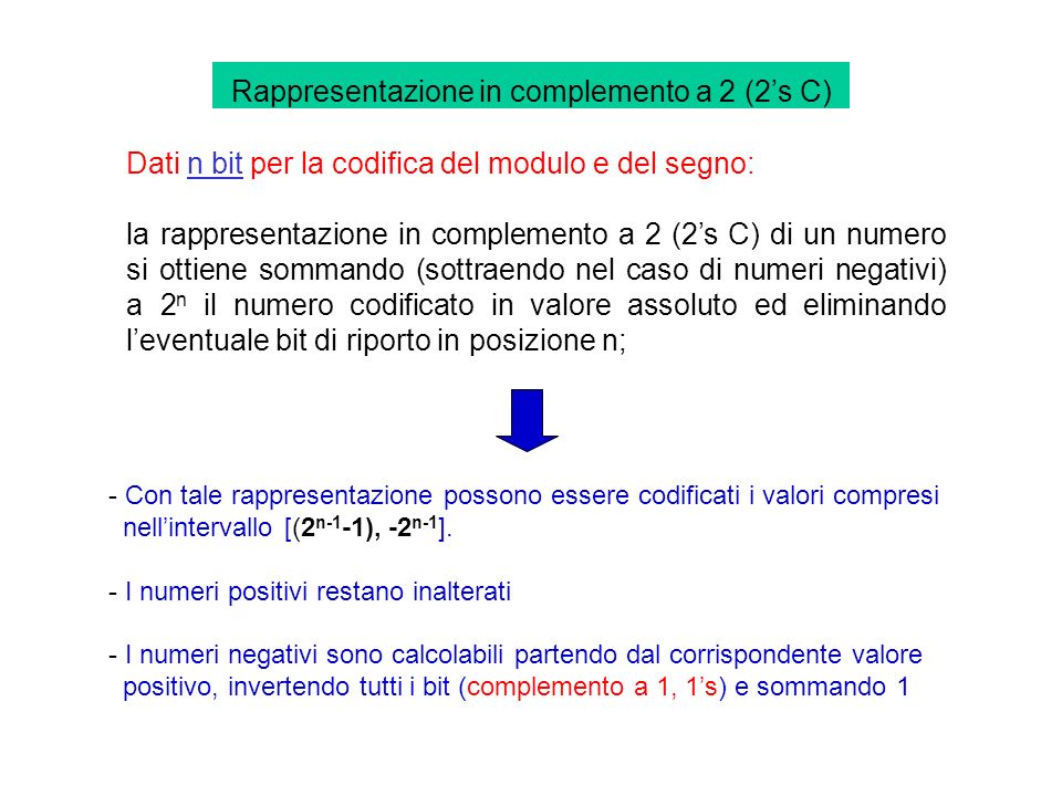 Rappresentazione in complemento a 2 (2’s C)