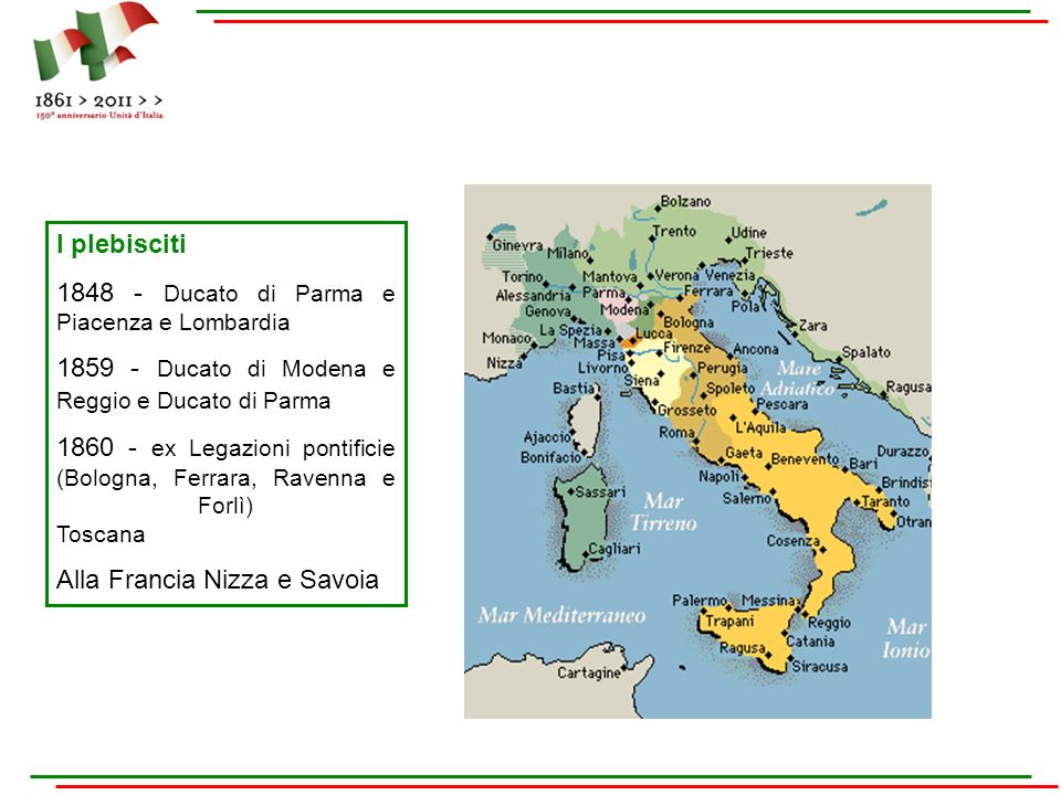 I plebisciti Ducato di Parma e Piacenza e Lombardia Ducato di Modena e Reggio e Ducato di Parma.
