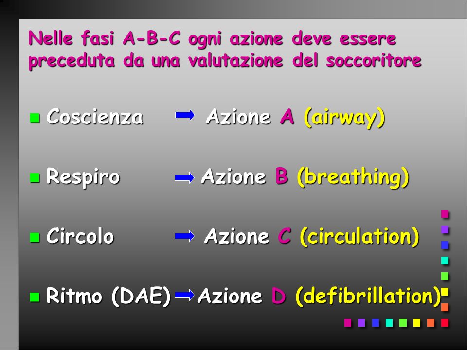 Coscienza Azione A (airway) Respiro Azione B (breathing)