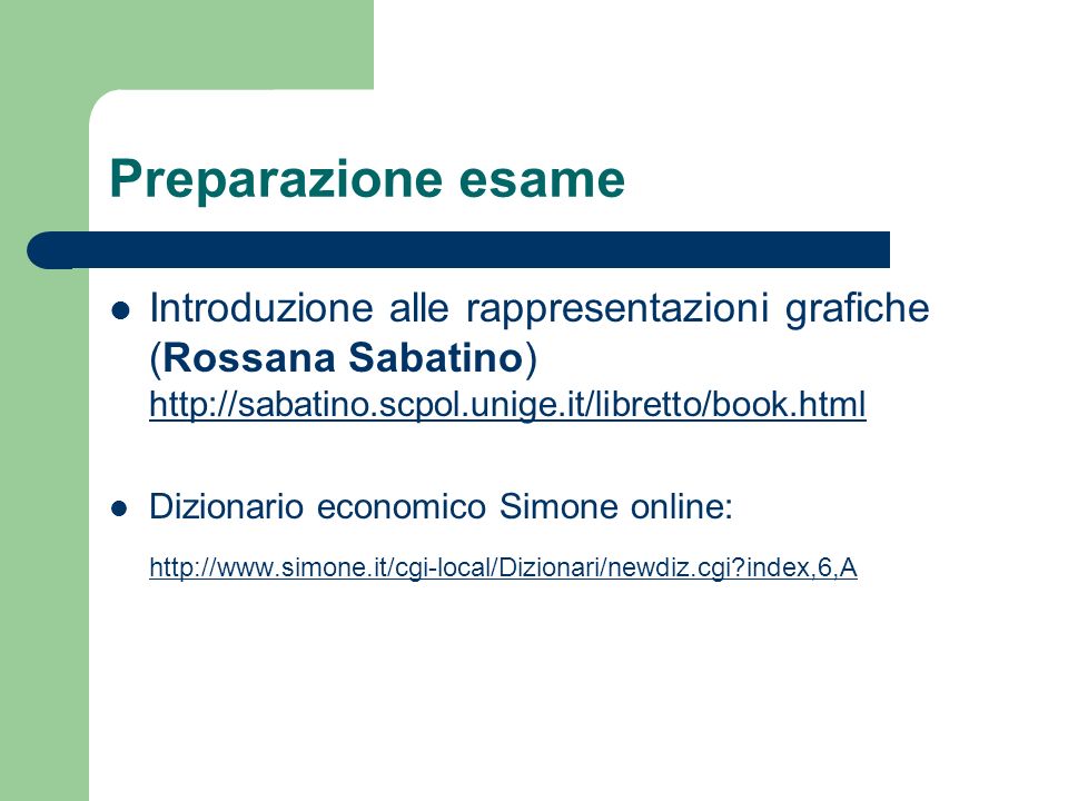 Preparazione esame Introduzione alle rappresentazioni grafiche (Rossana Sabatino)