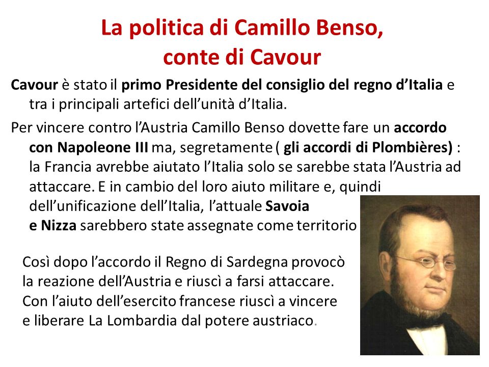 La politica di Camillo Benso, conte di Cavour
