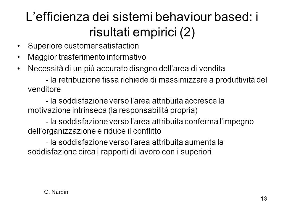 L’efficienza dei sistemi behaviour based: i risultati empirici (2)
