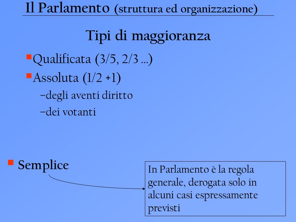 Il Parlamento (struttura ed organizzazione)