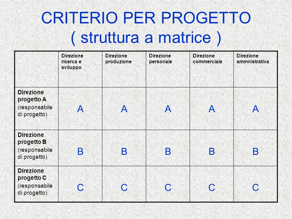 CRITERIO PER PROGETTO ( struttura a matrice )