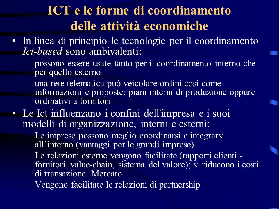 ICT e le forme di coordinamento delle attività economiche