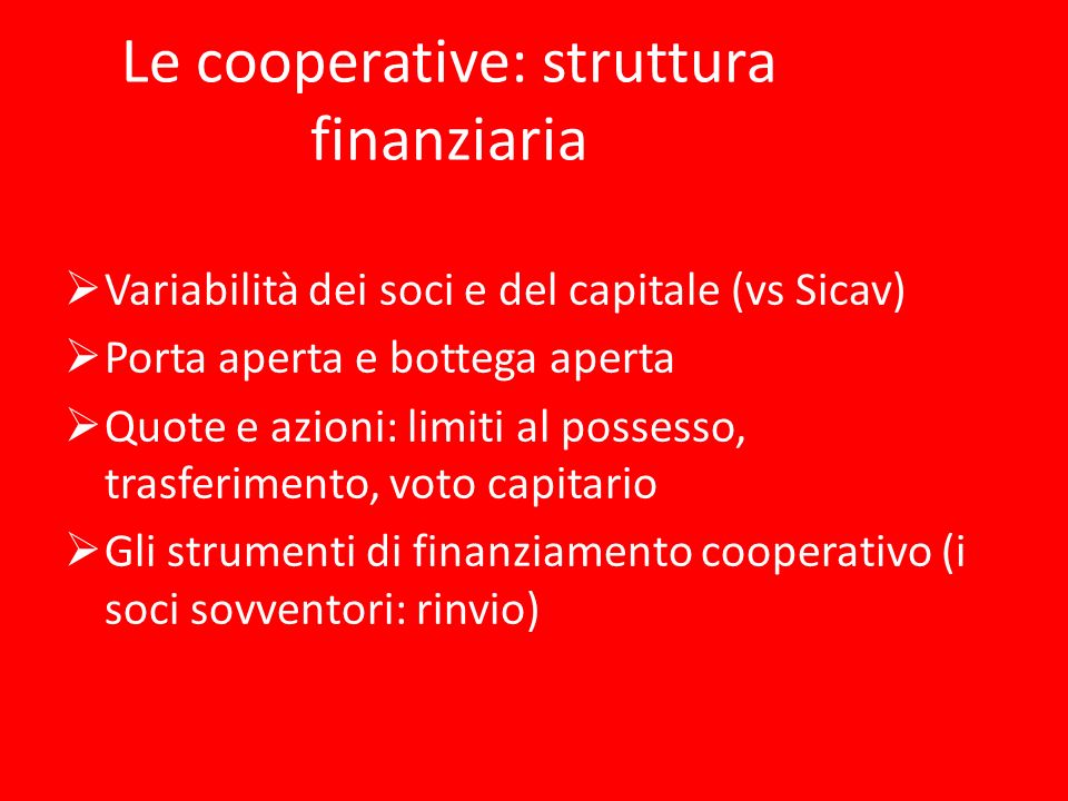 Le cooperative: struttura finanziaria