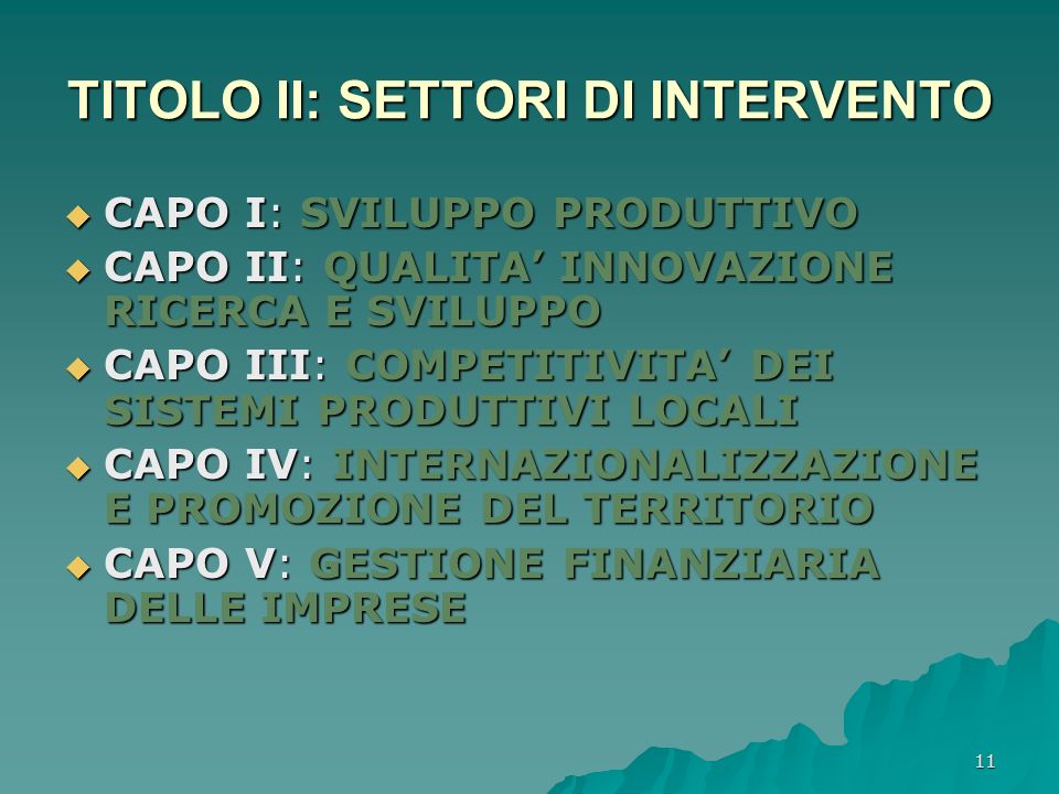TITOLO II: SETTORI DI INTERVENTO