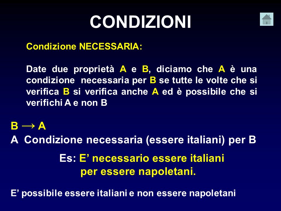 CONDIZIONI B → A A Condizione necessaria (essere italiani) per B