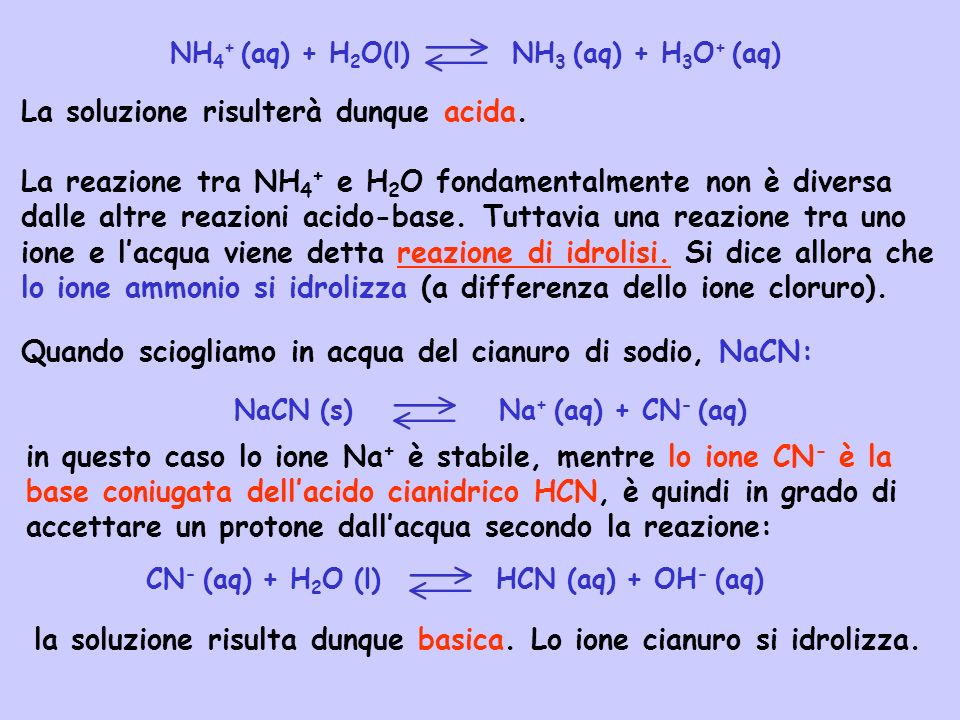 NaCN (s) Na+ (aq) + CN- (aq)