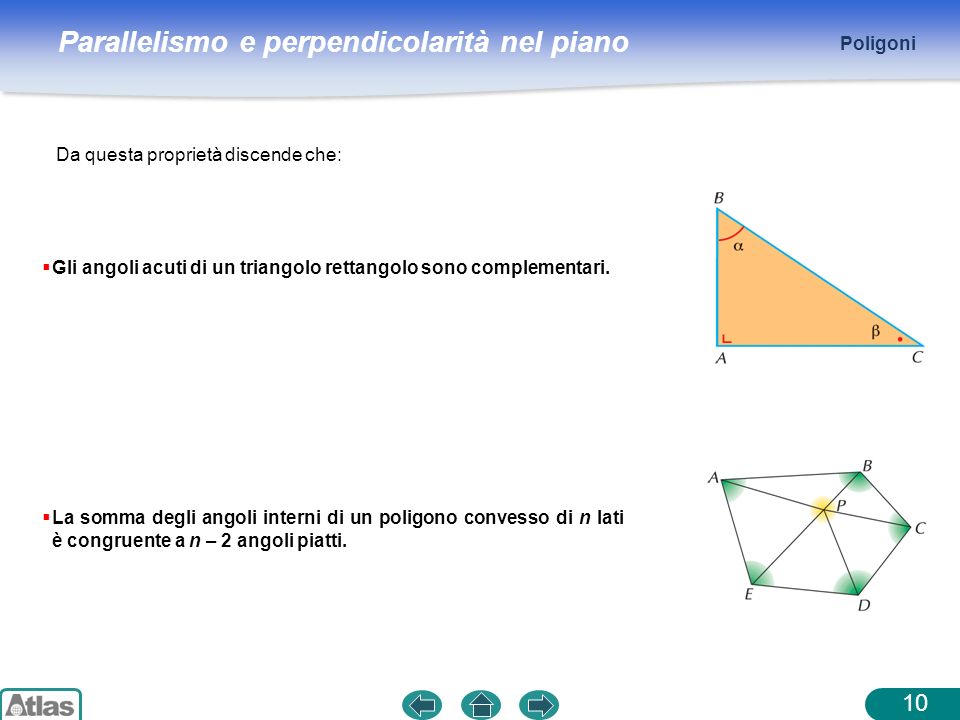 Poligoni Da questa proprietà discende che: Gli angoli acuti di un triangolo rettangolo sono complementari.