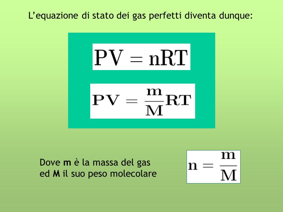 L’equazione di stato dei gas perfetti diventa dunque: