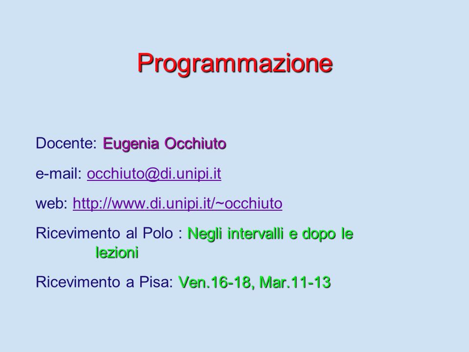 Programmazione Docente: Eugenia Occhiuto